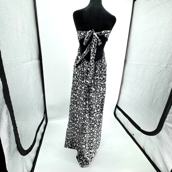 Diane Von Furstenberg Krystle Spotted Cat Strapless Maxi Dress NEW L Black White - Picture 8 of 8